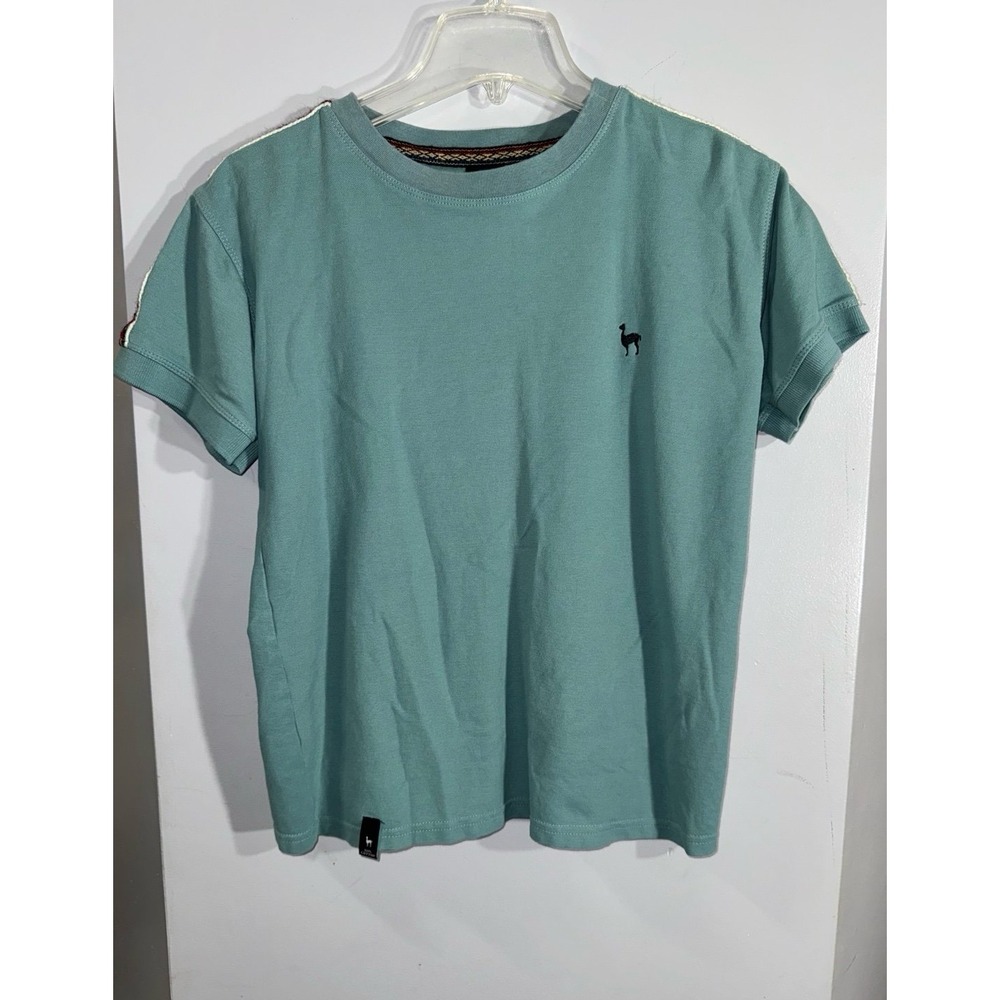 Illari teal Aztec Peruvian‎ shoulder short sleeve waist length women's small